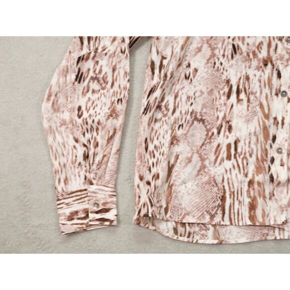 Tahari Womens Brown Collared Button Up Long Sleeve Animal Print Blouse Size S8 - Picture 9 of 12